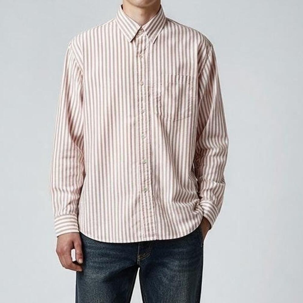 American Eagle Relaxed Fit Men's Pink Striped Button Down Shirt Size M